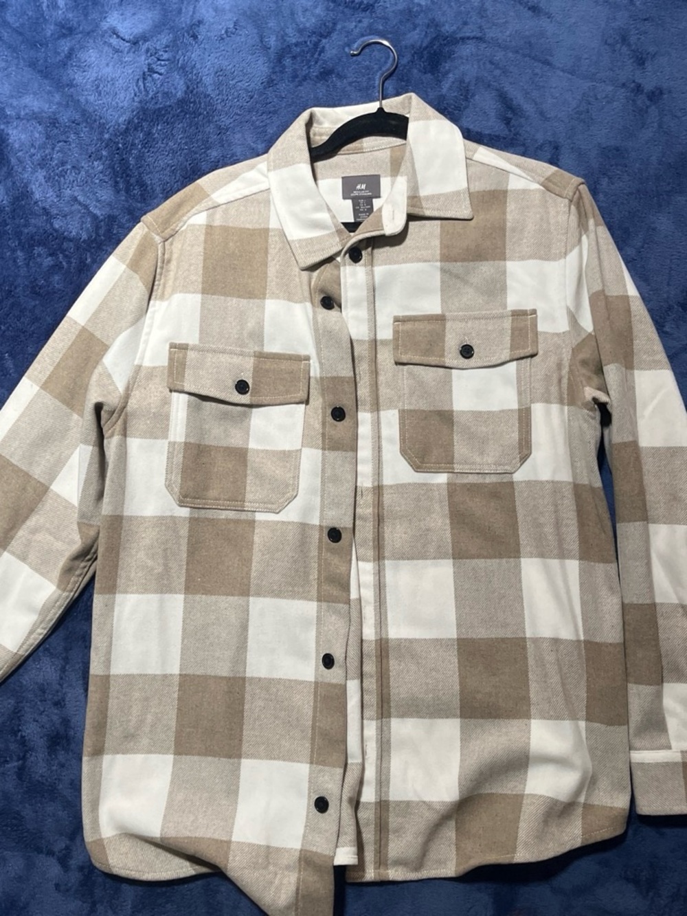 H&M Taupe & White Plaid Shirt Jacket
